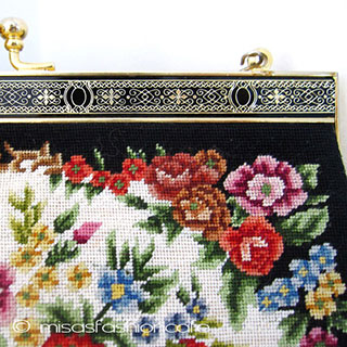ヴィンテージ バッグ 総刺繍お花 プチポアン