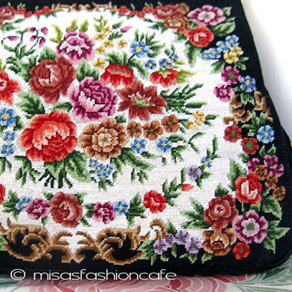 ヴィンテージ バッグ 総刺繍お花 プチポアン